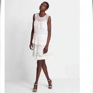 Club Monaco Ayto Sheer Tiered White Mini Dress Women Size 2